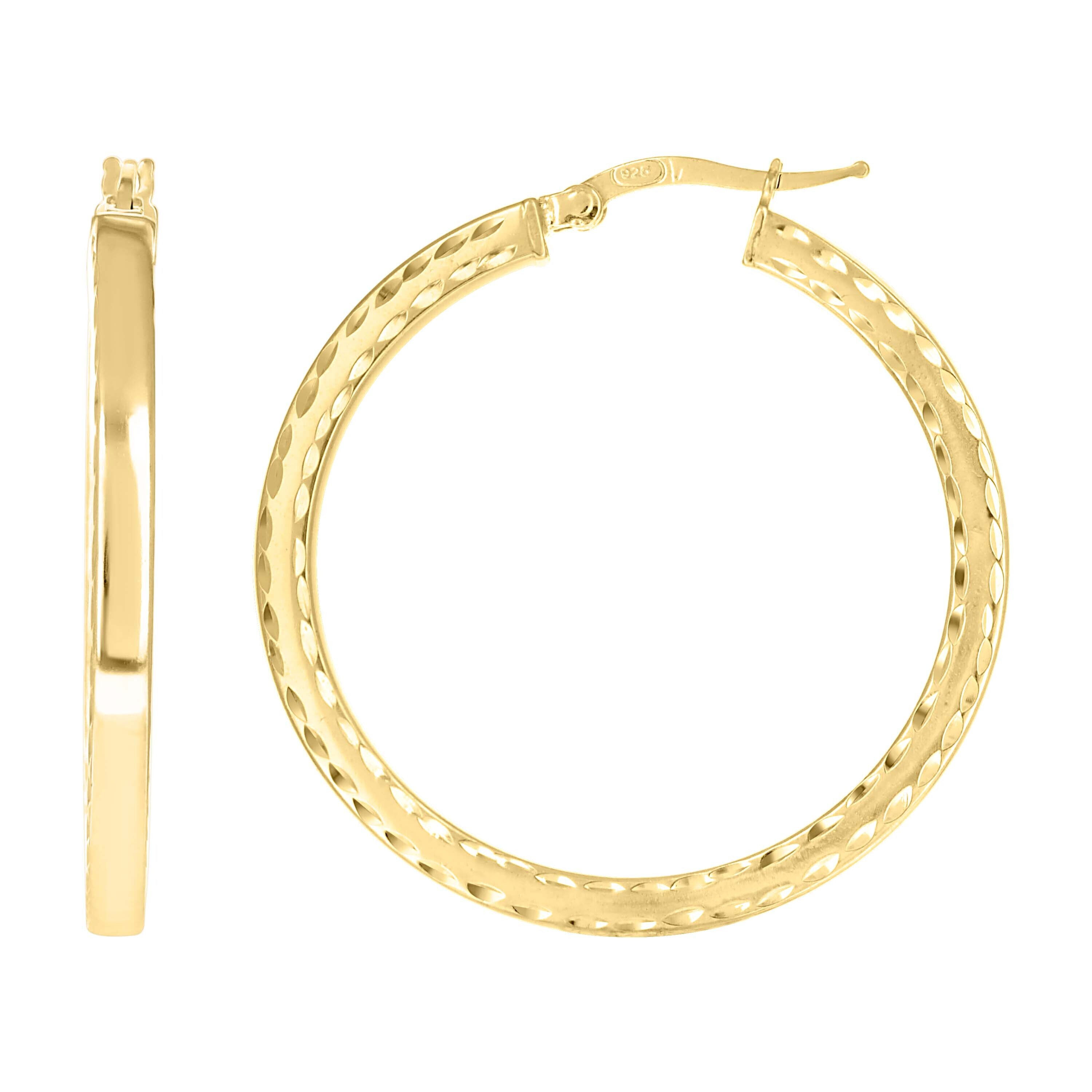 925 Sterling Silver Yellow-Tone Womens Diamond-Cut Square Tube Hoop Earrings 105$